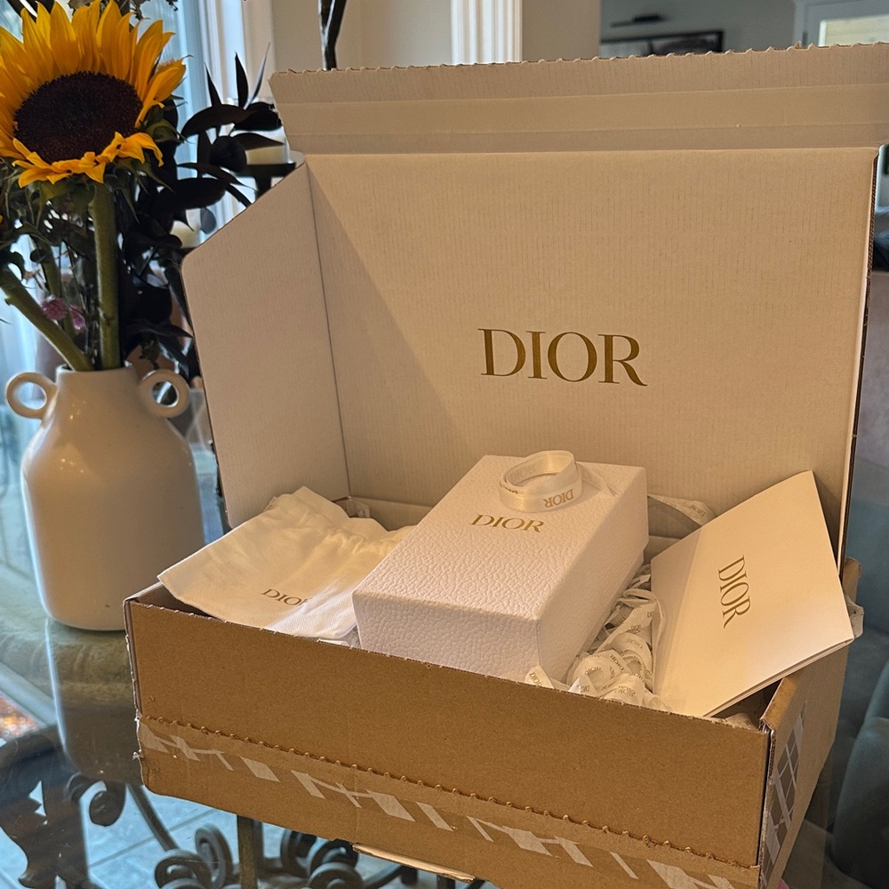 Dior White and Gold Gift Set Ribbon, Box, Pouch